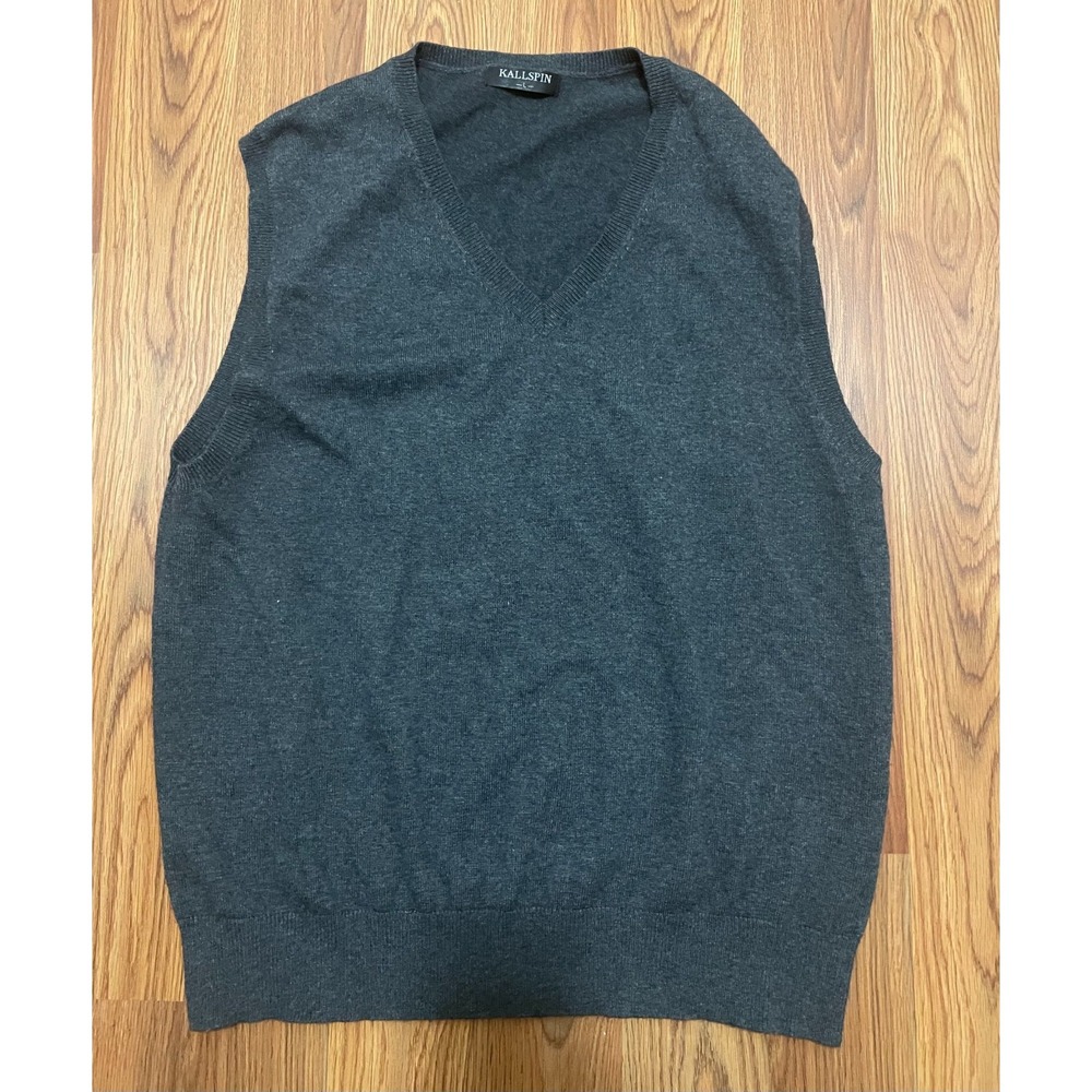 KALLSPIN Sweater Vest Mens Large V-Neck Cashmere Wool Knit Pullover